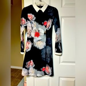 Ted Baker Floral Dress with white collar Size 0